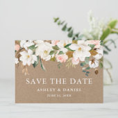 Save The Date Aquarelle Magnolias Roses roses Kraft (Debout devant)