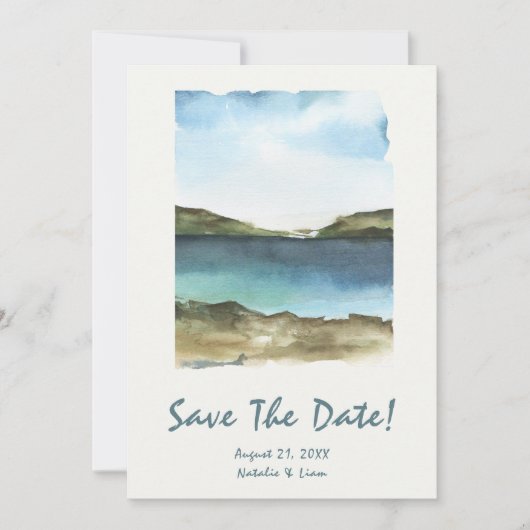Save The Date Aquarelle Main Tirée Plage Rétro Mariage unique (Devant)
