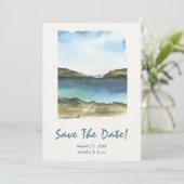 Save The Date Aquarelle Main Tirée Plage Rétro Mariage unique (Debout devant)