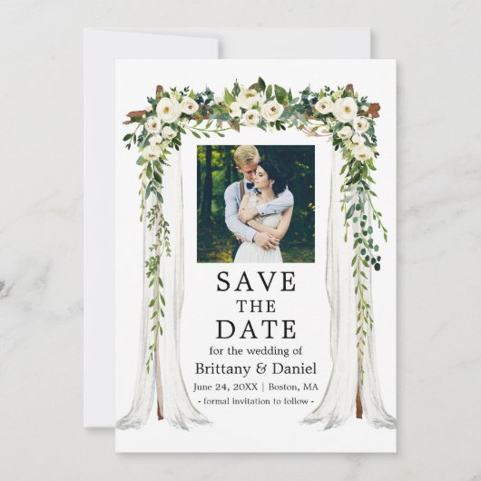 Save The Date Aquarelle mariage à canopée Aquarelle Vert Blanc F (Devant)