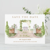 Save The Date Aquarelle Mariage arche paysage jardin art (Debout devant)