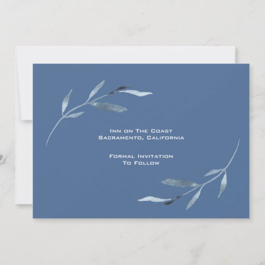 Save The Date Aquarelle Mariage bleu et blanc (Dos)