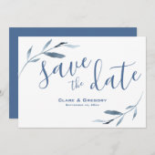 Save The Date Aquarelle Mariage bleu et blanc (Devant / Derrière)