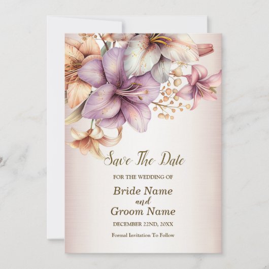 Save The Date Aquarelle mariage Boho Rose Fleurs Élégantes (Devant)
