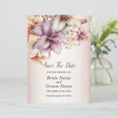 Save The Date Aquarelle mariage Boho Rose Fleurs Élégantes (Debout devant)