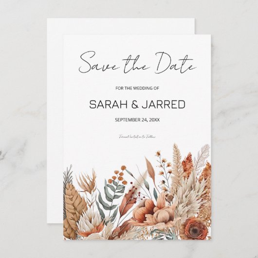 Save The Date Aquarelle Mariage de fleurs en terre cuite (Devant / Derrière)