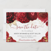 Save The Date Aquarelle Mariage de fleurs rouge et or (Devant)
