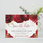 Save The Date Aquarelle Mariage de fleurs rouge et or (Debout devant)