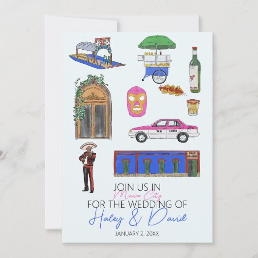 Save The Date Aquarelle Mariage de Mexico (Devant)