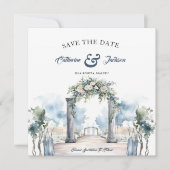 Save The Date Aquarelle mariage de plage bleu poussiéreux et aqu (Devant)