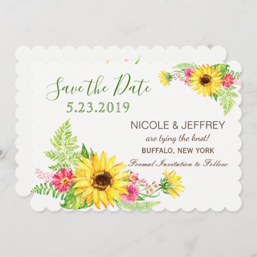 Save The Date Aquarelle Mariage de tournesol jaune Enregistrer l (Devant / Derrière)