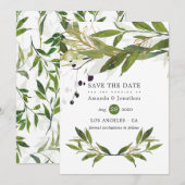 Save The Date Aquarelle Mariage de verdure feuillus (Devant / Derrière)