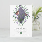 Save The Date Aquarelle mariage eucalyptus lavande verdure (Debout devant)