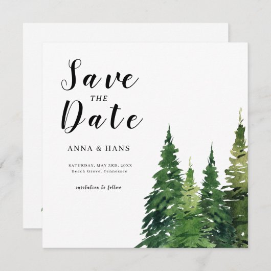 Save The Date Aquarelle Mariage festif Arbre de Noël (Devant / Derrière)