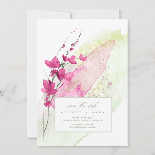 Save The Date Aquarelle Mariage fleur sauvage Fuchsia ID954 (Devant)