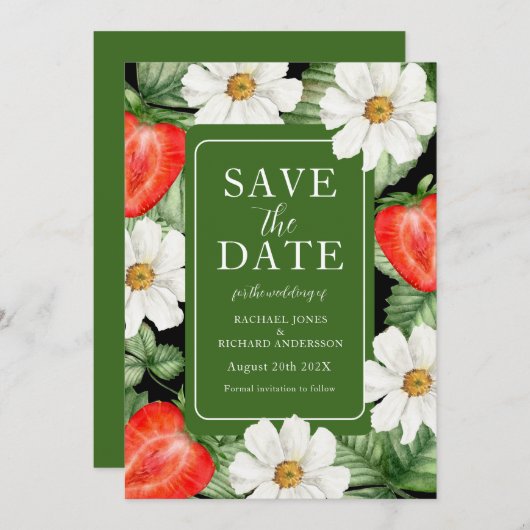 Save The Date Aquarelle Mariage Floral fraise (Devant / Derrière)