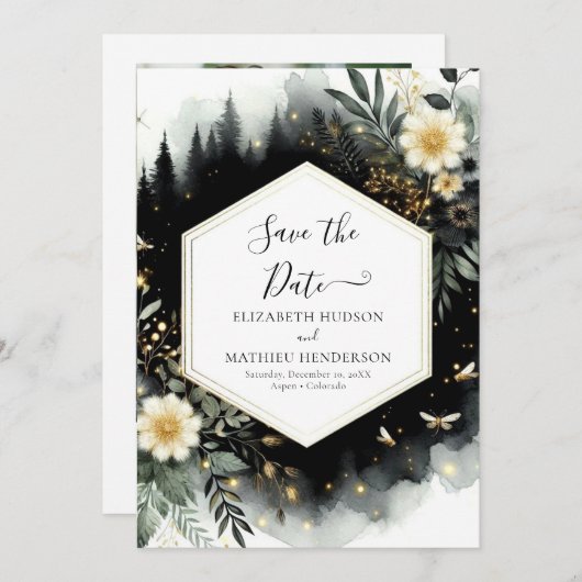 Save The Date Aquarelle Mariage forestier élégant enchanté (Devant / Derrière)