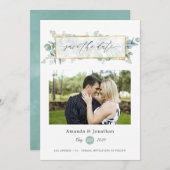 Save The Date Aquarelle Mariage Géométrique Eucalyptus (Devant / Derrière)