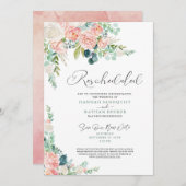 Save The Date Aquarelle mariage reprogrammée Pink Floral Nouveau (Devant / Derrière)