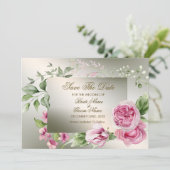 Save The Date Aquarelle mariage Rose Floral Frame Bronze brillan (Debout devant)