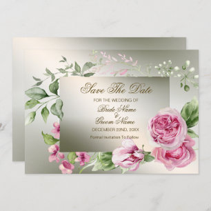 Save The Date Aquarelle mariage Rose Floral Frame Bronze brillan