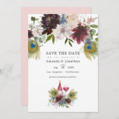 Save The Date Aquarelle Marsala et Fleurs Roses Mariage Économis (Devant / Derrière)