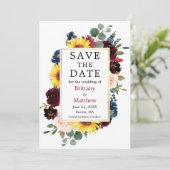 Save The Date Aquarelle Mélange Bourgogne Floral Gold Frame (Debout devant)
