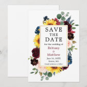 Save The Date Aquarelle Mélange Bourgogne Floral Gold Frame (Devant / Derrière)