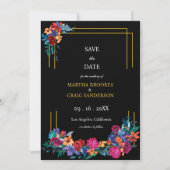 Save The Date Aquarelle mexicaine Fleur Mariage noir (Devant)