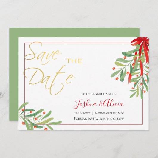 Save The Date Aquarelle Mistletoe | Mariage de vacances (Devant / Derrière)