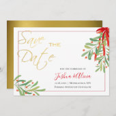 Save The Date Aquarelle Mistletoe & Or | Mariage de vacances (Devant / Derrière)