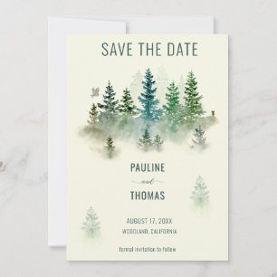 Save The Date Aquarelle Misty Forest Retro Rustic Mariage