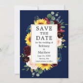 Save The Date Aquarelle Mixte Floral Blue Gold Frame (Devant)