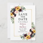 Save The Date Aquarelle Mixte Floral Elégant Cadre Or (Devant)