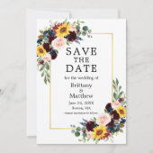Save The Date Aquarelle Mixte Floral Gold Frame Photo Élégante (Devant)