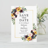 Save The Date Aquarelle Mixte Floral Gold Frame Photo Élégante (Debout devant)