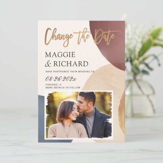 Save The Date Aquarelle Moderne Abstrait Photo Mariage Nouveau D (Debout devant)