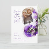 Save The Date Aquarelle moderne Agate Violet Encre & Flore Photo (Debout devant)