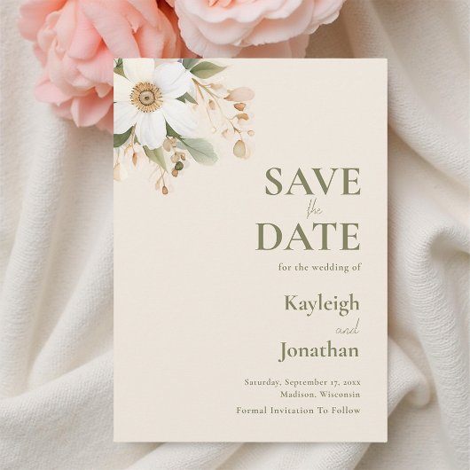 Save The Date Aquarelle moderne beige Mariage floral
