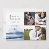 Save The Date Aquarelle moderne | Blue 3 Photo Collage (Devant)