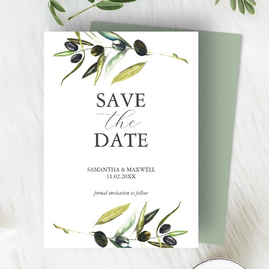 Save The Date Aquarelle moderne Branche d'olive Enregistrer la d
