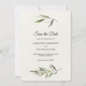 Save The Date Aquarelle moderne Branche d'olive verte (Dos)