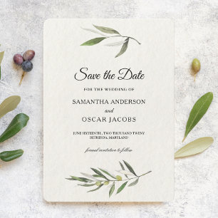 Save The Date Aquarelle moderne Branche d'olive verte