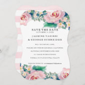 Save The Date Aquarelle MODERNE Chic Large Stripes avec Rose (Devant / Derrière)