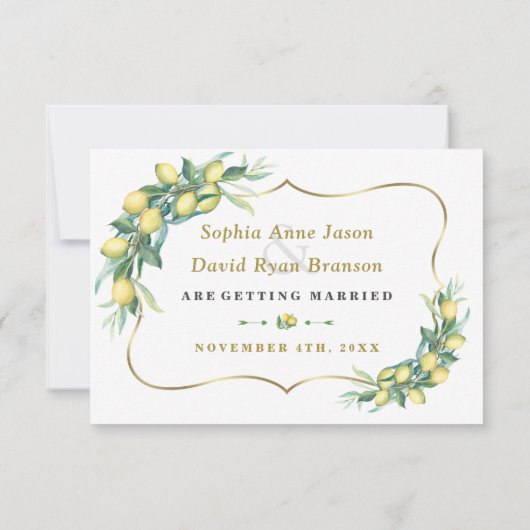 Save The Date Aquarelle moderne citron Mariage calligraphie (Dos)