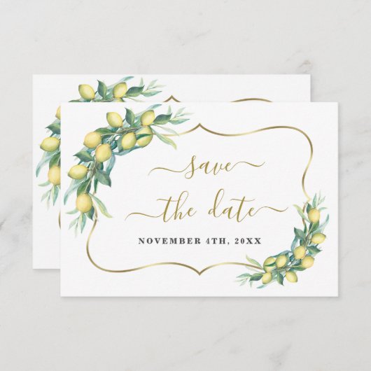 Save The Date Aquarelle moderne citron Mariage calligraphie (Devant / Derrière)