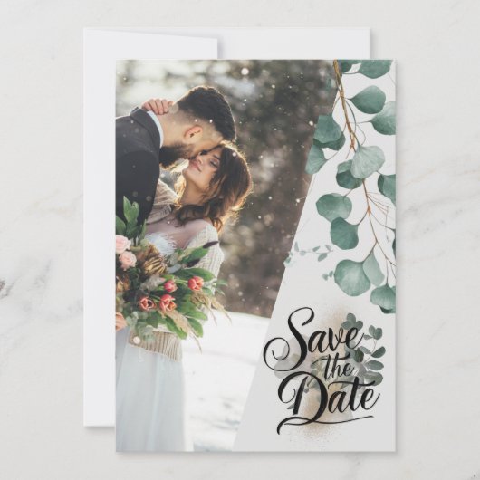 Save The Date Aquarelle moderne coffre-fort à l'eucalyptus vert  (Devant)