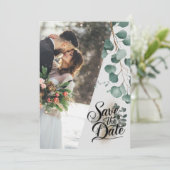 Save The Date Aquarelle moderne coffre-fort à l'eucalyptus vert  (Debout devant)