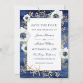 Save The Date Aquarelle moderne Deep Blue Anemone Flower (Dos)