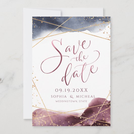 Save The Date Aquarelle moderne Dusk Calligraphie géométrique (Devant)